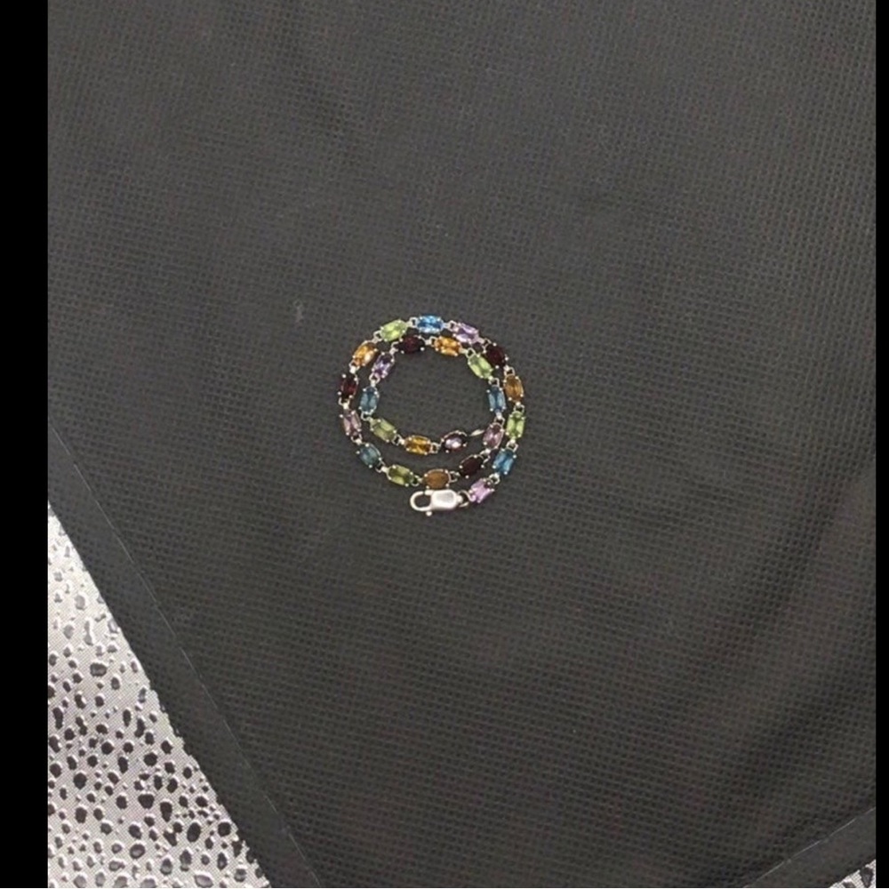 Blue Nile Multi Color Oval Gem Stones 7 1/8, 925 Sterling Silver Bracelet, Used